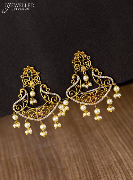 Antique ring type choker kemp and cz stone with pearl hangings - {{ collection.title }} by Prashanti Sarees