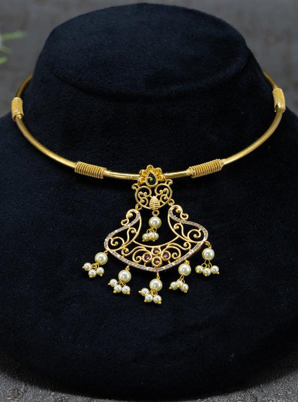 Antique ring type choker kemp and cz stones with pearl hangings - {{ collection.title }} by Prashanti Sarees