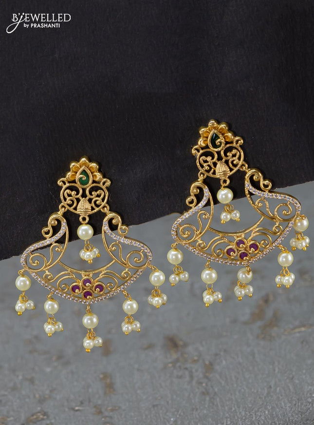 Antique ring type choker kemp and cz stones with pearl hangings - {{ collection.title }} by Prashanti Sarees