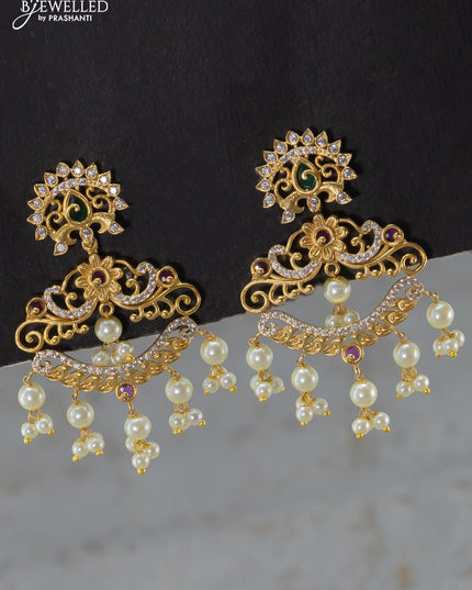 Antique ring type choker kemp and cz stones with pearl hangings - {{ collection.title }} by Prashanti Sarees