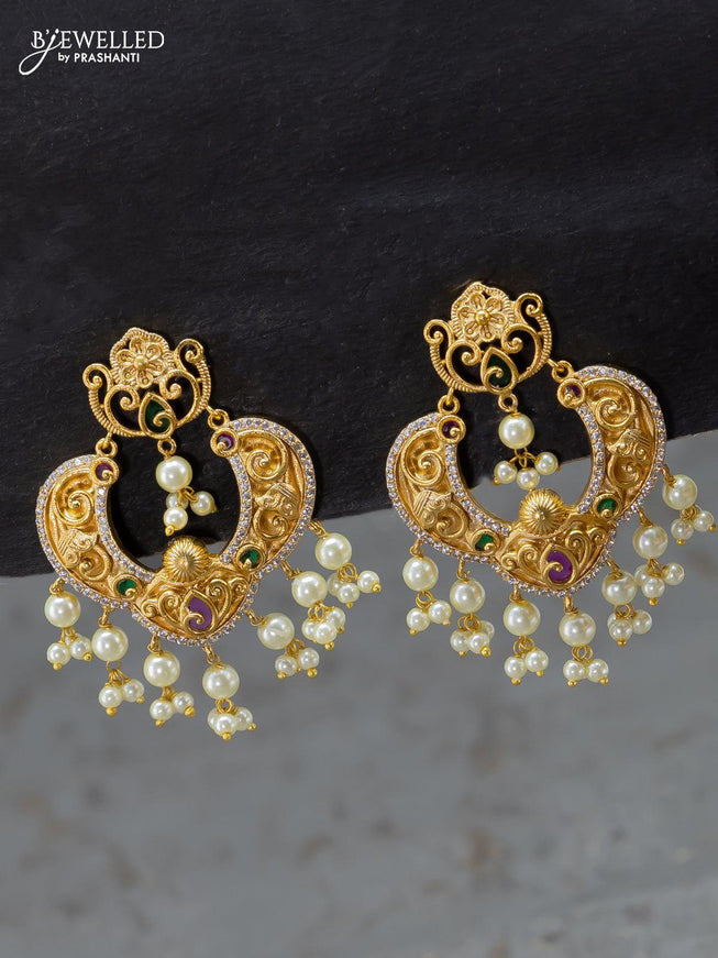 Antique ring type choker kemp and cz stones with pearl hangings - {{ collection.title }} by Prashanti Sarees