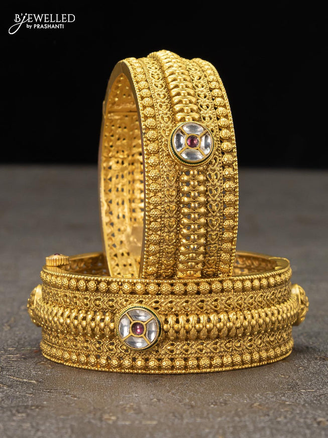 Antique screw type bangles self emboss design with kemp and cz stones - {{ collection.title }} by Prashanti Sarees
