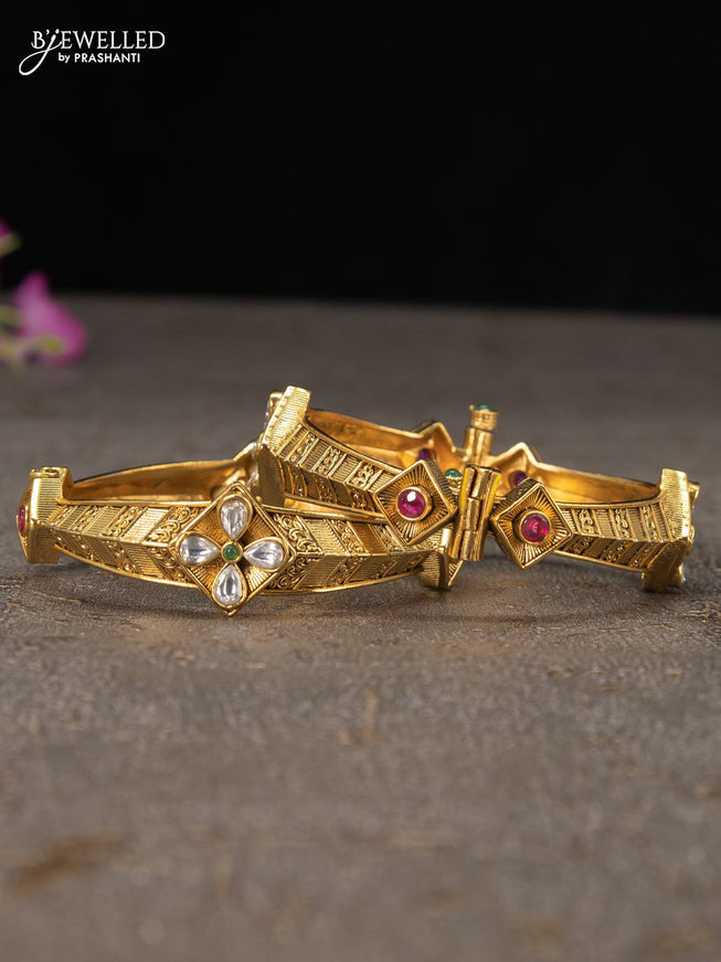 Antique screw type bangles with kemp and cz stones - {{ collection.title }} by Prashanti Sarees