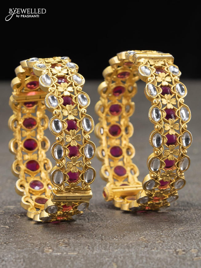 Antique screw type bangles with pink kemp stones - {{ collection.title }} by Prashanti Sarees