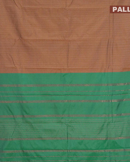 Arani semi silk saree brown shade and green with allover copper zari weaves in borderless style - {{ collection.title }} by Prashanti Sarees
