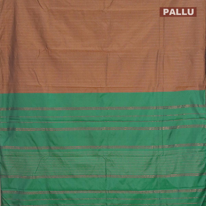 Arani semi silk saree brown shade and green with allover copper zari weaves in borderless style - {{ collection.title }} by Prashanti Sarees