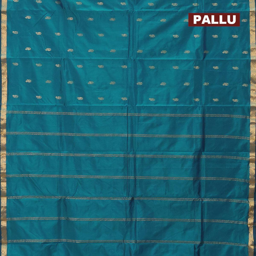 Arani semi silk saree cs blue with zari woven buttas and small zari woven border - {{ collection.title }} by Prashanti Sarees