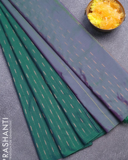 Arani semi silk saree dark green with allover copper zari woven butta weaves in borderless style - {{ collection.title }} by Prashanti Sarees