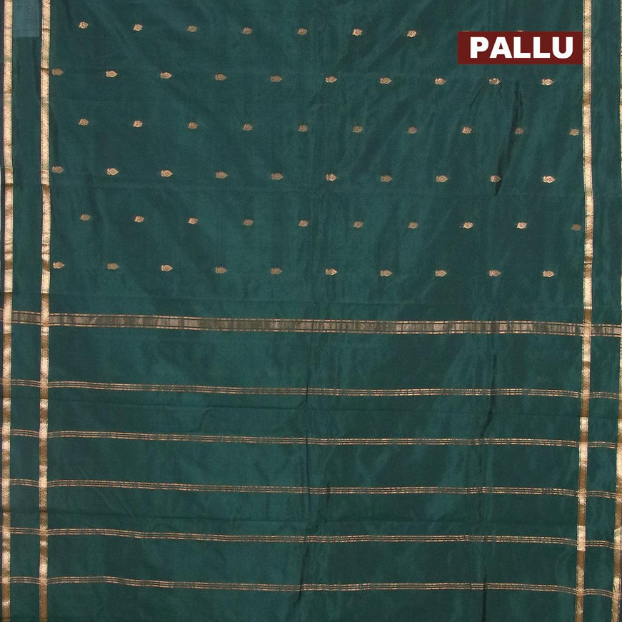 Arani semi silk saree dark green with zari woven buttas and rettapet zari woven border - {{ collection.title }} by Prashanti Sarees
