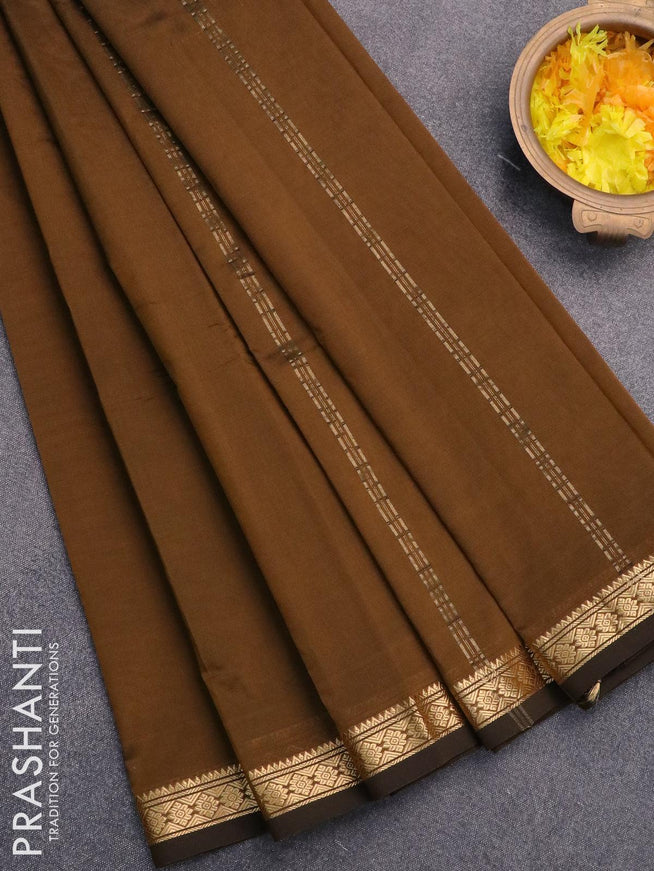 Arani semi silk saree dark mustard shade with plain body and small zari woven border - {{ collection.title }} by Prashanti Sarees