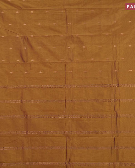 Arani semi silk saree dark mustard with zari woven buttas and small zari woven border - {{ collection.title }} by Prashanti Sarees