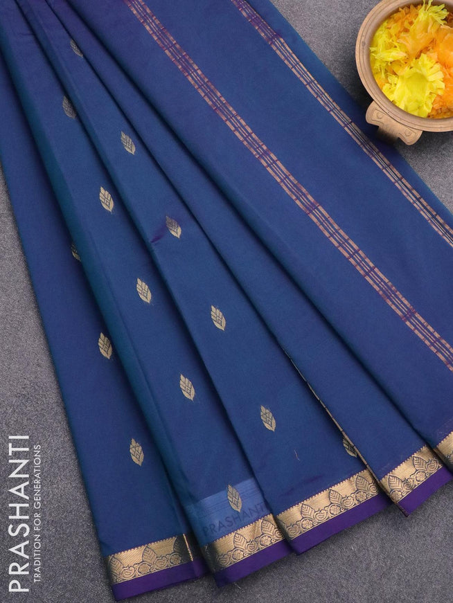 Arani semi silk saree dual shade of blue with zari woven buttas and small zari woven border - {{ collection.title }} by Prashanti Sarees