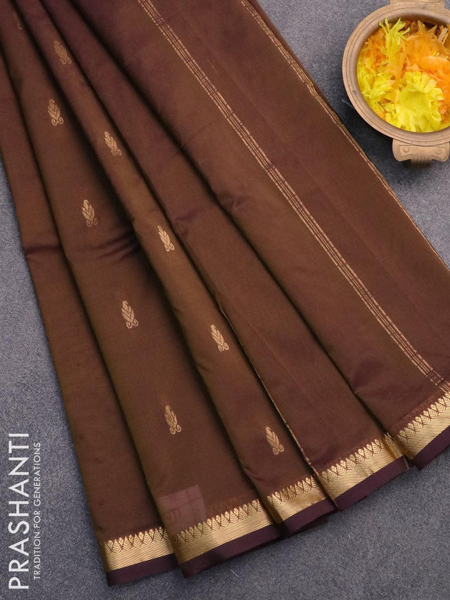 Arani semi silk saree dual shade of brownish purple with zari woven buttas and small zari woven border - {{ collection.title }} by Prashanti Sarees
