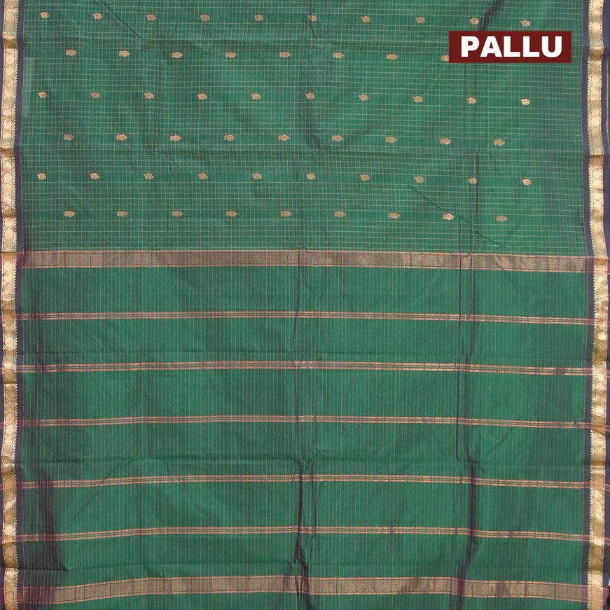 Arani semi silk saree dual shade of green with allover checked pattern & zari buttas and small zari woven border - {{ collection.title }} by Prashanti Sarees
