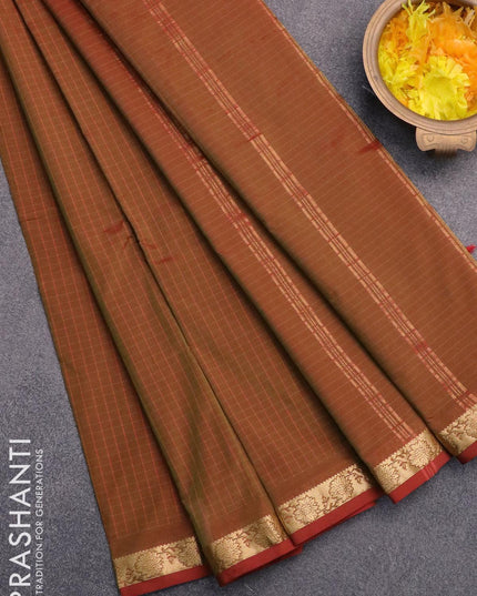 Arani semi silk saree dual shade of manthulir green with allover checked pattern and small zari woven border - {{ collection.title }} by Prashanti Sarees