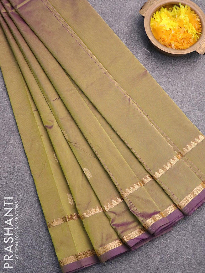 Arani semi silk saree dual shade of mehendi green and violet shade with zari woven buttas and rettapet zari woven border - {{ collection.title }} by Prashanti Sarees