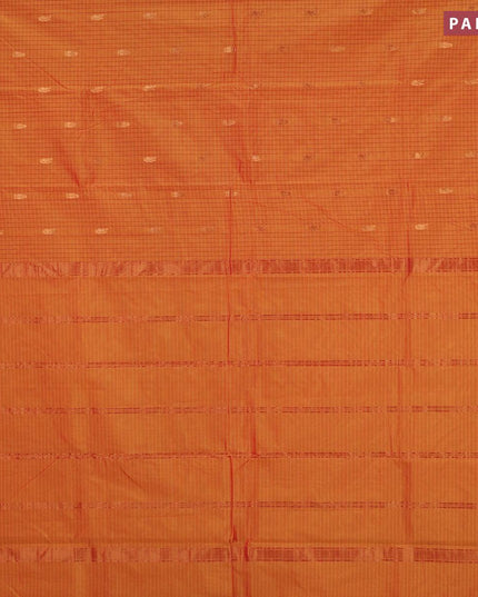 Arani semi silk saree dual shade of mustard yellowish red with allover checked pattern & zari buttas and small zari woven border - {{ collection.title }} by Prashanti Sarees