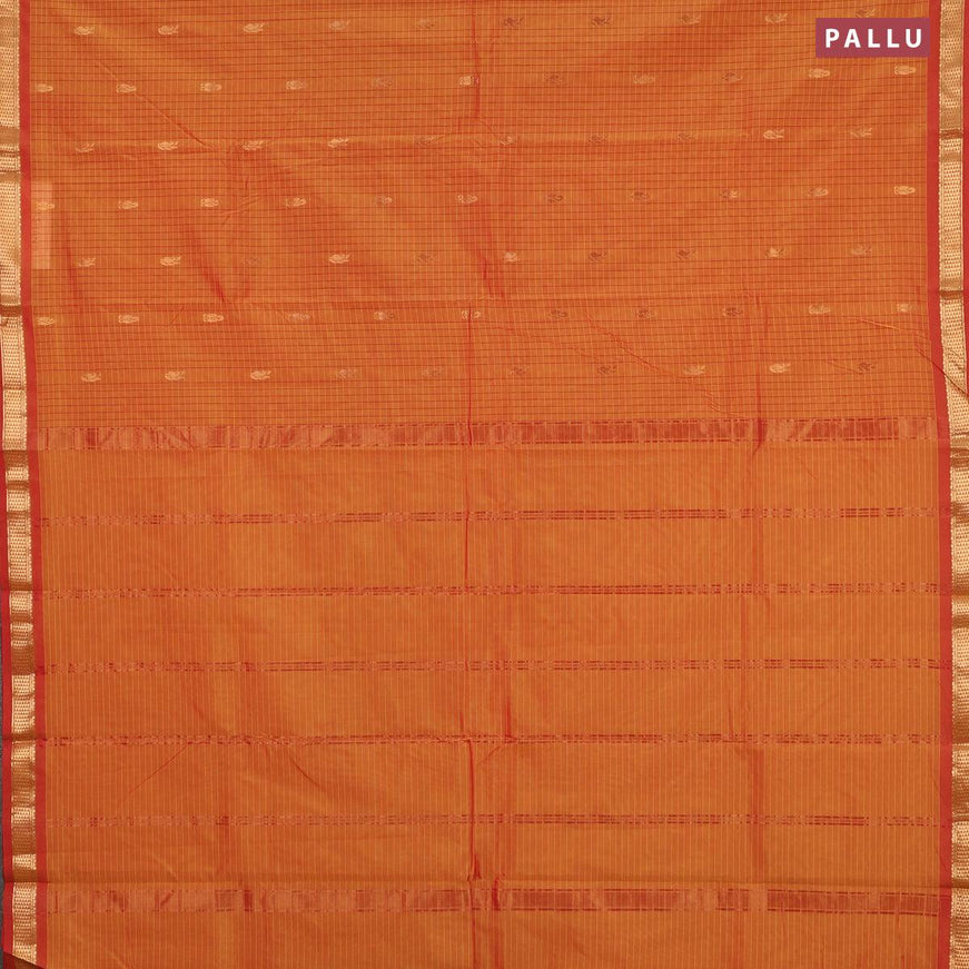 Arani semi silk saree dual shade of mustard yellowish red with allover checked pattern & zari buttas and small zari woven border - {{ collection.title }} by Prashanti Sarees