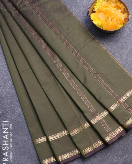 Arani semi silk saree dual shade of olive green with plain body and rettapet zari woven border - {{ collection.title }} by Prashanti Sarees