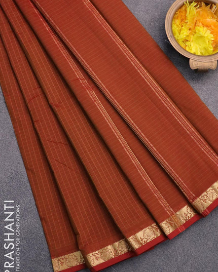 Arani semi silk saree dual shade of rust with allover checked pattern and small zari woven border - {{ collection.title }} by Prashanti Sarees