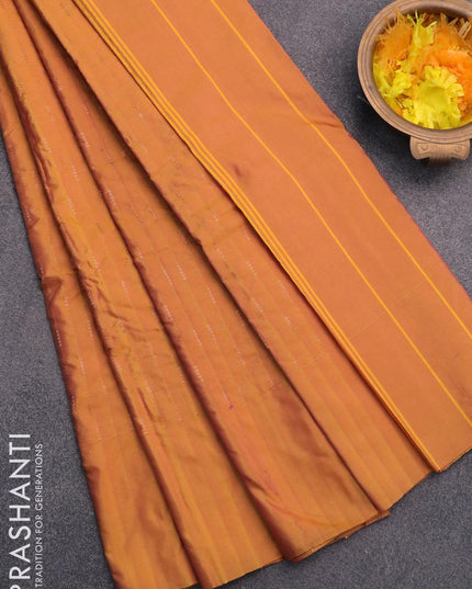 Arani semi silk saree dual shade of yellow with allover copper zari weaves in borderless style - {{ collection.title }} by Prashanti Sarees