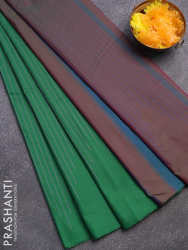 Arani semi silk saree green and dual shade of greenish purple with allover thread weaves in borderless style - {{ collection.title }} by Prashanti Sarees