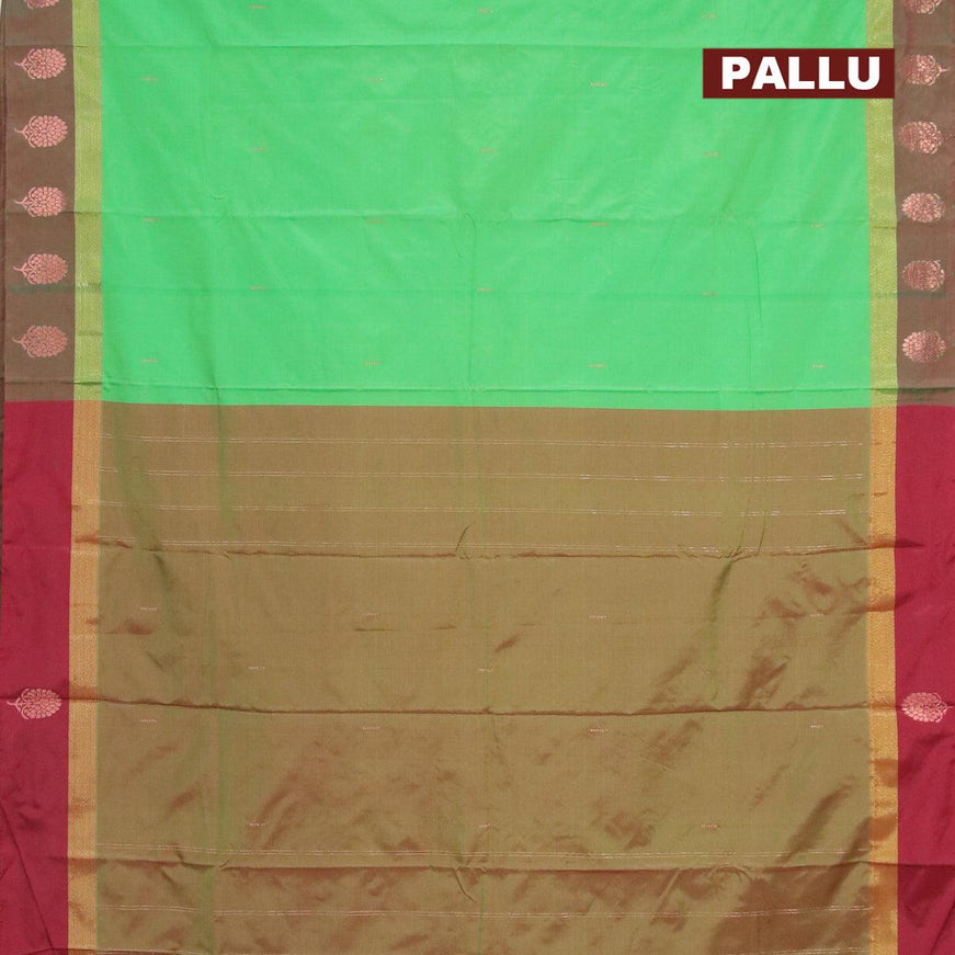 Arani semi silk saree green and maroon with copper zari woven buttas and zari woven butta border - {{ collection.title }} by Prashanti Sarees