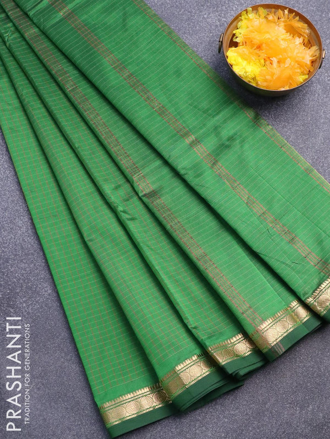 Arani semi silk saree green with allover checked pattern and small zari woven border - {{ collection.title }} by Prashanti Sarees