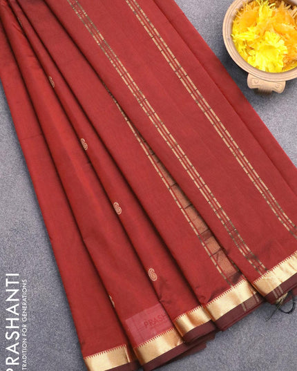 Arani semi silk saree maroon with zari woven buttas and small zari woven border - {{ collection.title }} by Prashanti Sarees