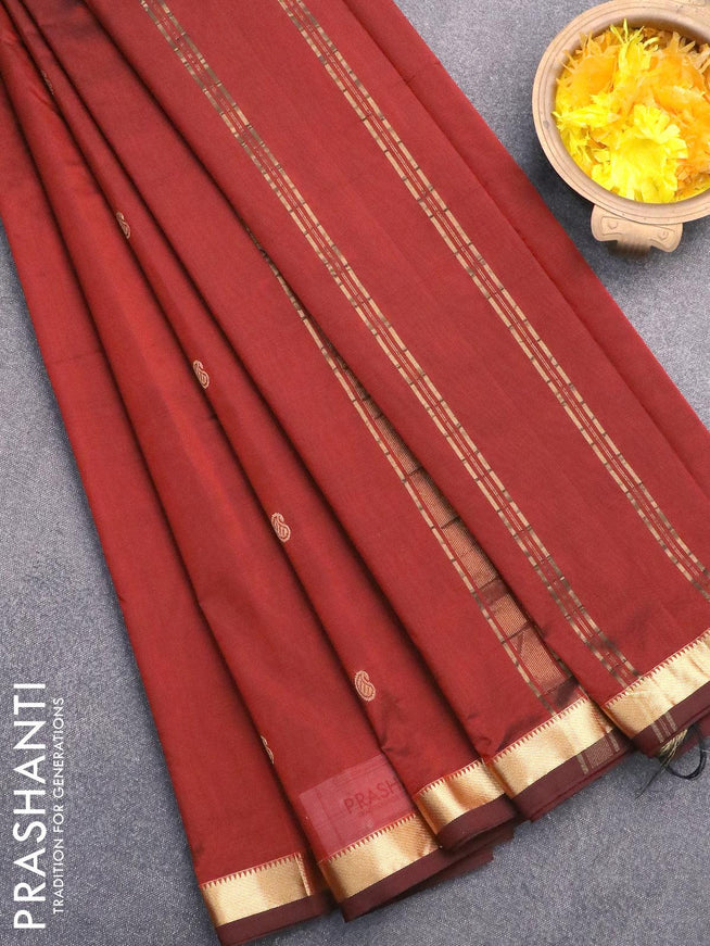 Arani semi silk saree maroon with zari woven buttas and small zari woven border - {{ collection.title }} by Prashanti Sarees