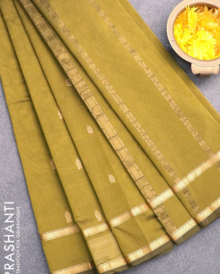 Arani semi silk saree mehendi green with zari woven buttas and rettapet zari woven border - {{ collection.title }} by Prashanti Sarees