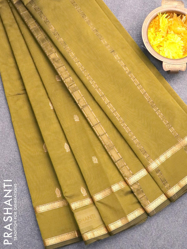 Arani semi silk saree mehendi green with zari woven buttas and rettapet zari woven border - {{ collection.title }} by Prashanti Sarees
