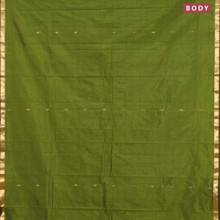 Arani semi silk saree mehendi green with zari woven buttas and small zari woven border - {{ collection.title }} by Prashanti Sarees