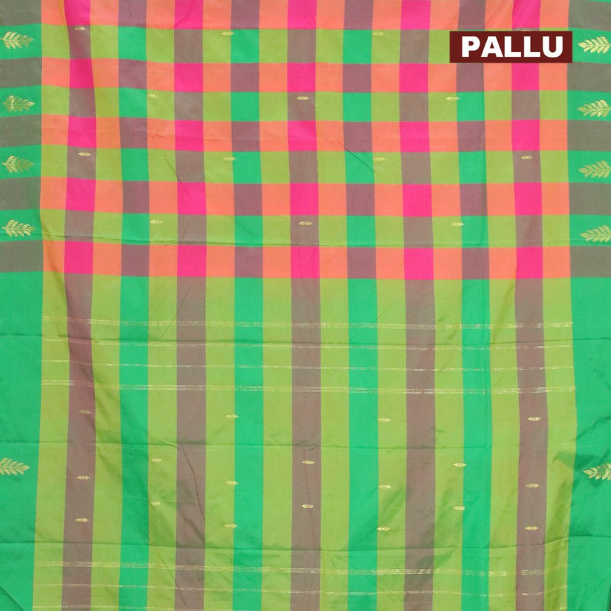 Arani semi silk saree multi colour and blue with allover paalum pazhamum & zari buttas and zari woven butta border - {{ collection.title }} by Prashanti Sarees