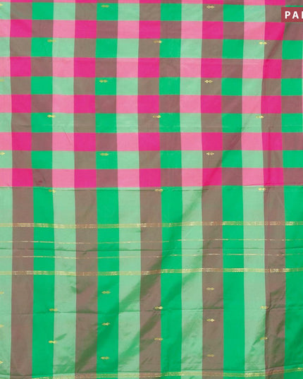 Arani semi silk saree multi colour and green with allover paalum pazhamum & zari buttas and zari woven butta border - {{ collection.title }} by Prashanti Sarees