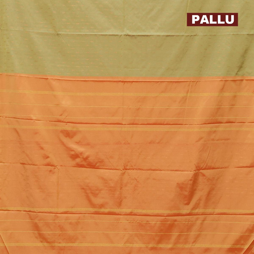 Arani semi silk saree olive green shade and dual shade of mango yellow with allover copper zari woven butta weaves in borderless style - {{ collection.title }} by Prashanti Sarees