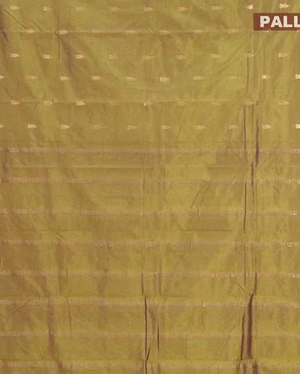 Arani semi silk saree olive green with zari woven buttas and small zari woven border - {{ collection.title }} by Prashanti Sarees
