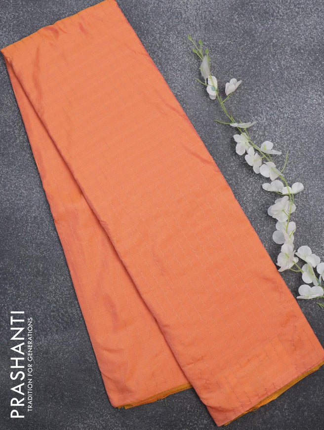 Arani semi silk saree peach orange and mustard yellow with allover copper zari weaves in borderless style - {{ collection.title }} by Prashanti Sarees