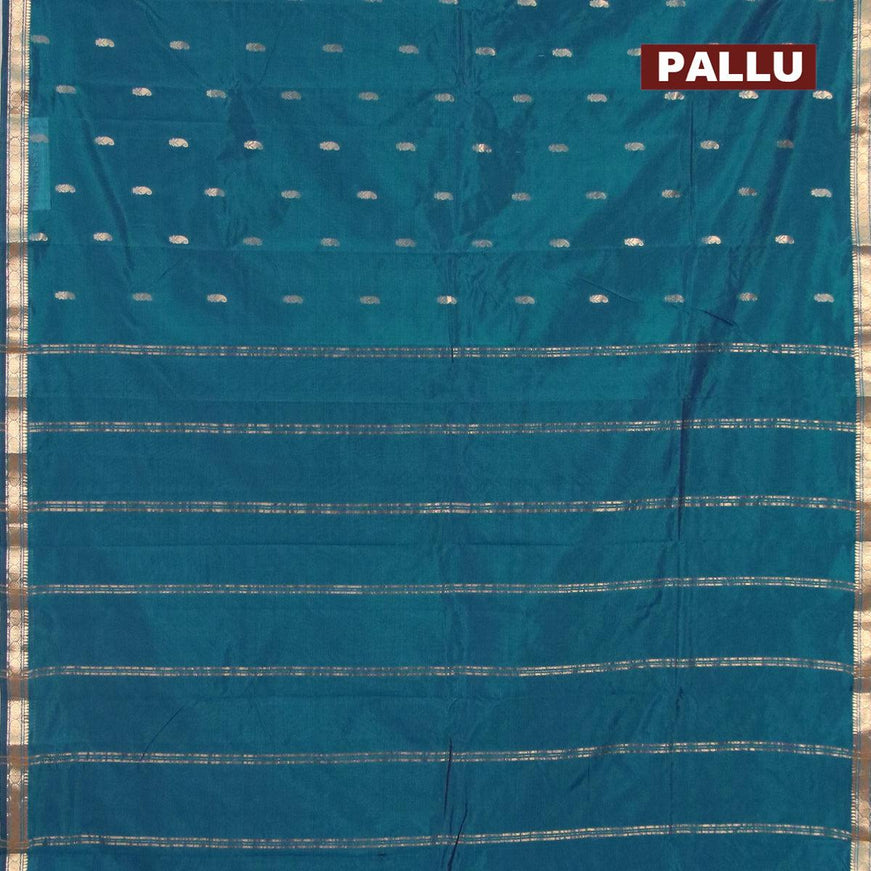 Arani semi silk saree peacock blue with zari woven buttas and small zari woven border - {{ collection.title }} by Prashanti Sarees