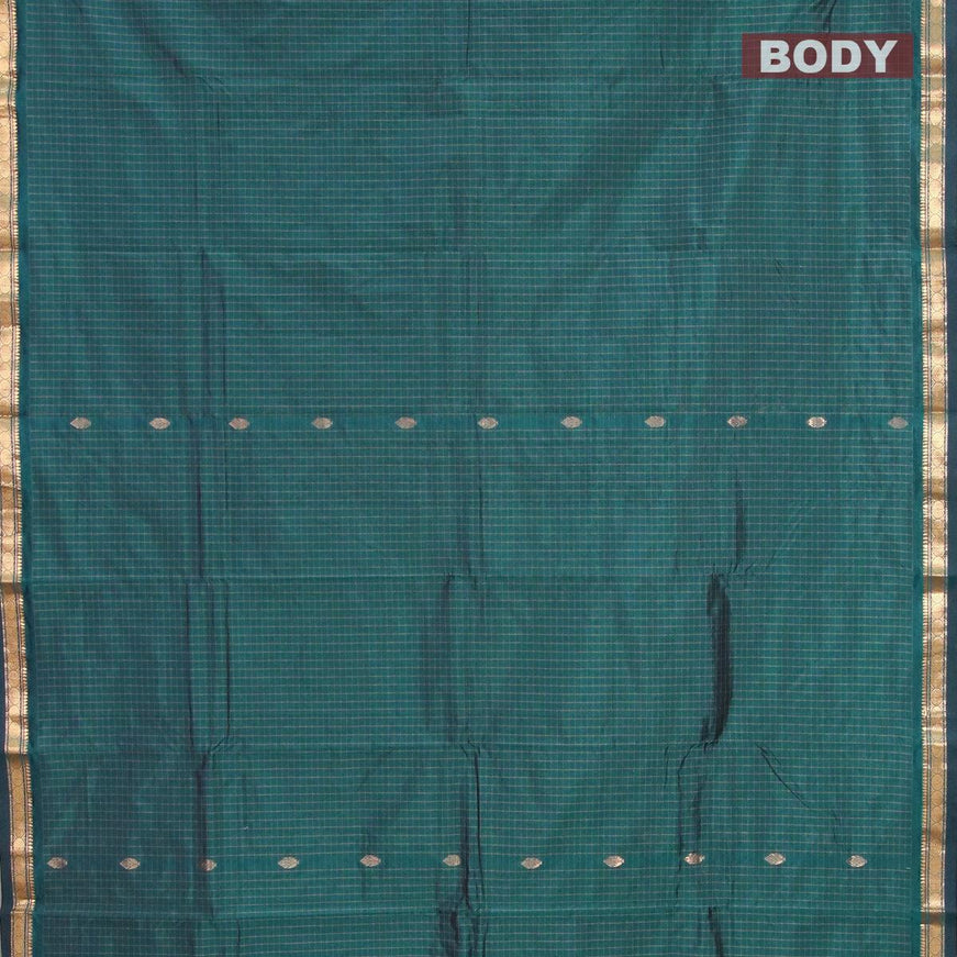 Arani semi silk saree peacok green with allover checked pattern & zari buttas and small zari woven border - {{ collection.title }} by Prashanti Sarees