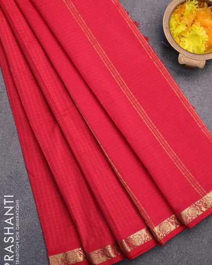 Arani semi silk saree pink shade with allover checked pattern and small zari woven border - {{ collection.title }} by Prashanti Sarees