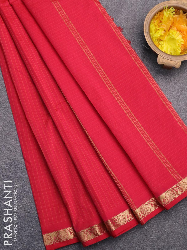 Arani semi silk saree pink shade with allover checked pattern and small zari woven border - {{ collection.title }} by Prashanti Sarees