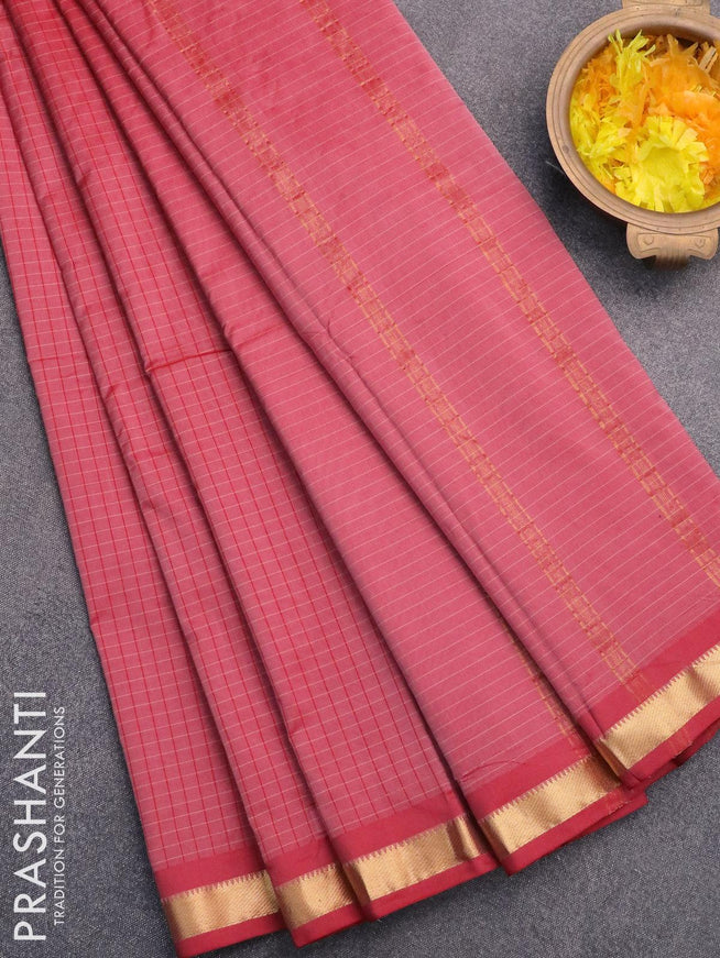 Arani semi silk saree red shade with allover checked pattern and small zari woven border - {{ collection.title }} by Prashanti Sarees