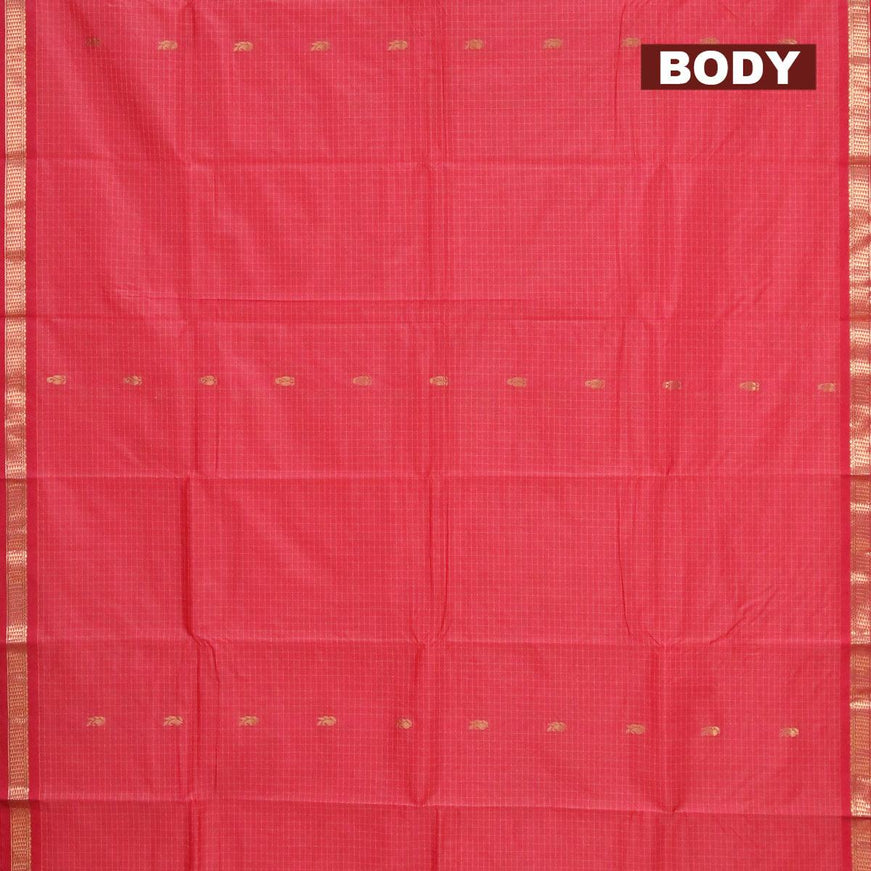 Arani semi silk saree red shade with allover checked pattern & zari buttas and small zari woven border - {{ collection.title }} by Prashanti Sarees