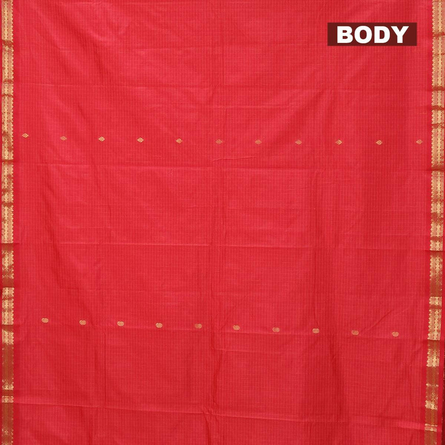 Arani semi silk saree red with allover checked pattern & zari buttas and small zari woven border - {{ collection.title }} by Prashanti Sarees