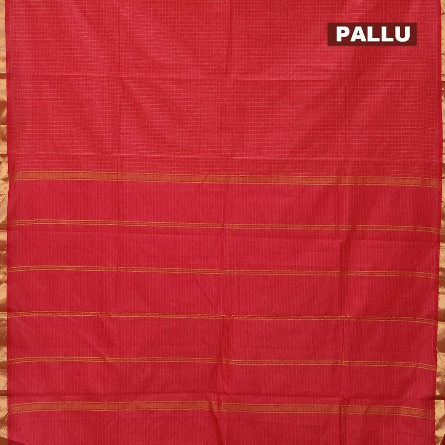 Arani semi silk saree reddish pink with allover checked pattern and small zari woven border - {{ collection.title }} by Prashanti Sarees