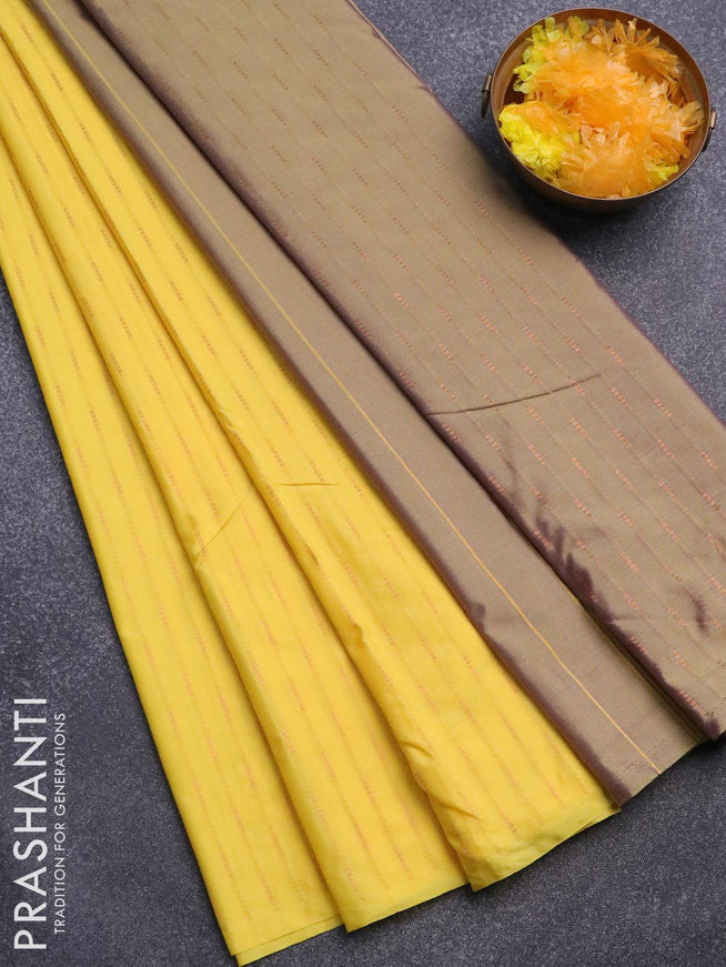 Arani semi silk saree yellow with allover copper zari woven butta weaves in borderless style - {{ collection.title }} by Prashanti Sarees
