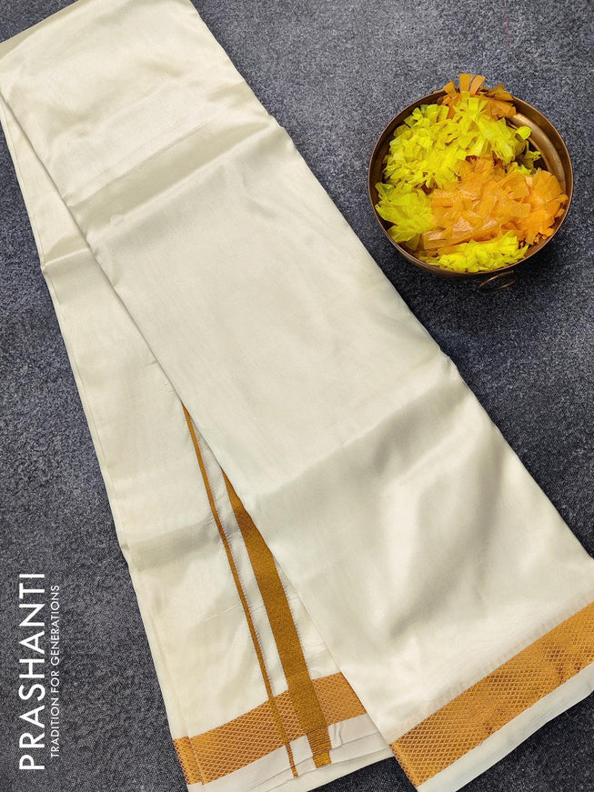 Art silk dhoti 8 muzham off white with zari woven border - {{ collection.title }} by Prashanti Sarees