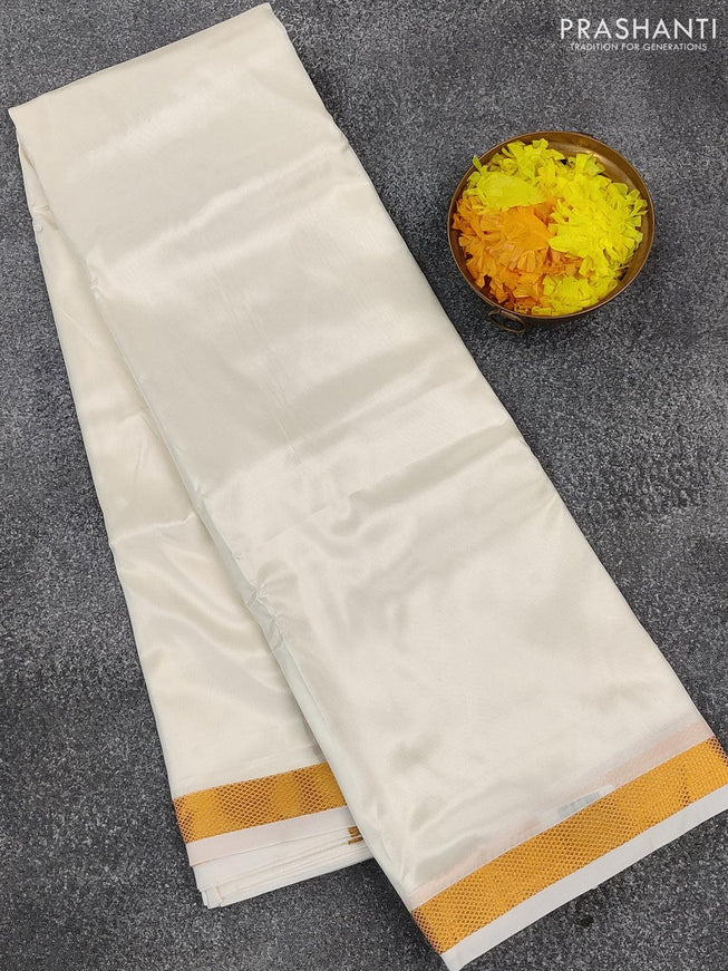 Art silk dhoti 9 X 5 off white with zari woven border - {{ collection.title }} by Prashanti Sarees