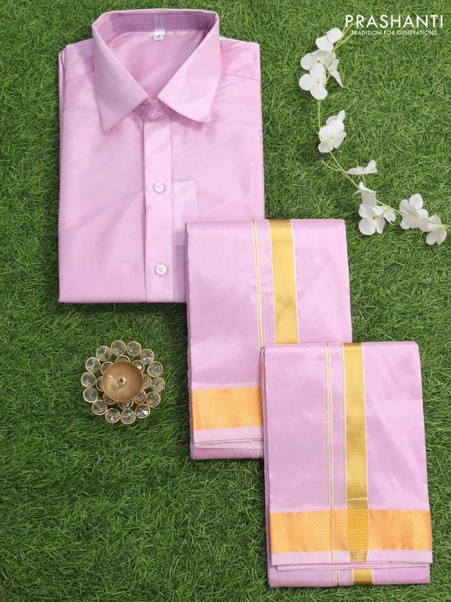 Art Silk Dhoti & Shirt combo lotus pink 8 muzham dhoti with angavastram - {{ collection.title }} by Prashanti Sarees